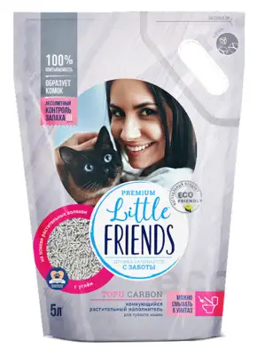 Купить little friends наполнитель для кошек комкующийся растительный tofu carbon
