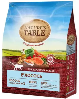 Купить nature's table сухой корм для взрослых кошек, с лососем