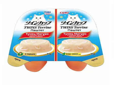 Купить inaba ciao twins terrine Паштет для кошек тунец Магуро и куриное филе со вкусом ширасу (ламистер)