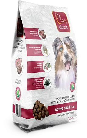 Купить clan classic  active-25/16 сухой корм для активных собак крупных и средних пород с говядиной и индейкой