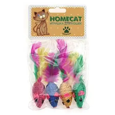 Homecat Игрушка для кошек Мышки веревочные с пером гремящие 