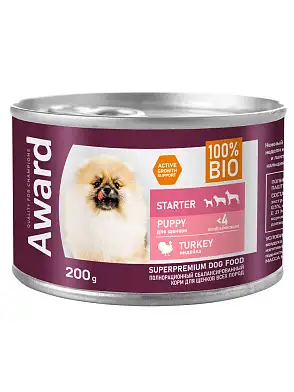 Award консервы для щенков с начала прикорма до 4 месяцев, беременных и кормящих сук паштет из индейки