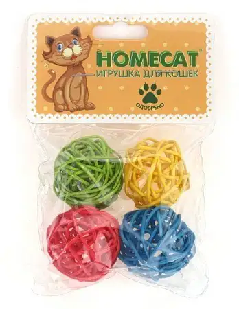 Купить homecat игрушка для кошек мячи из ротанга с колокольчиком