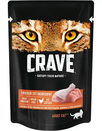 Купить crave влажный корм для взрослых кошек с курицей в желе (пауч)